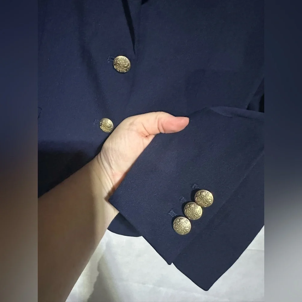 J Crew Women’s 2 Blazer Navy Blue Gold Button School Boy Jacket Classic Preppy